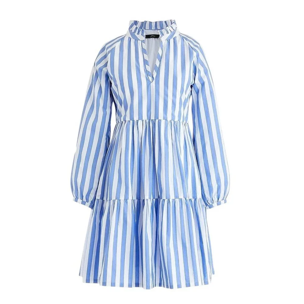 J.Crew Striped Tiered Cotton Dress XL Blue & White - Picture 2 of 16